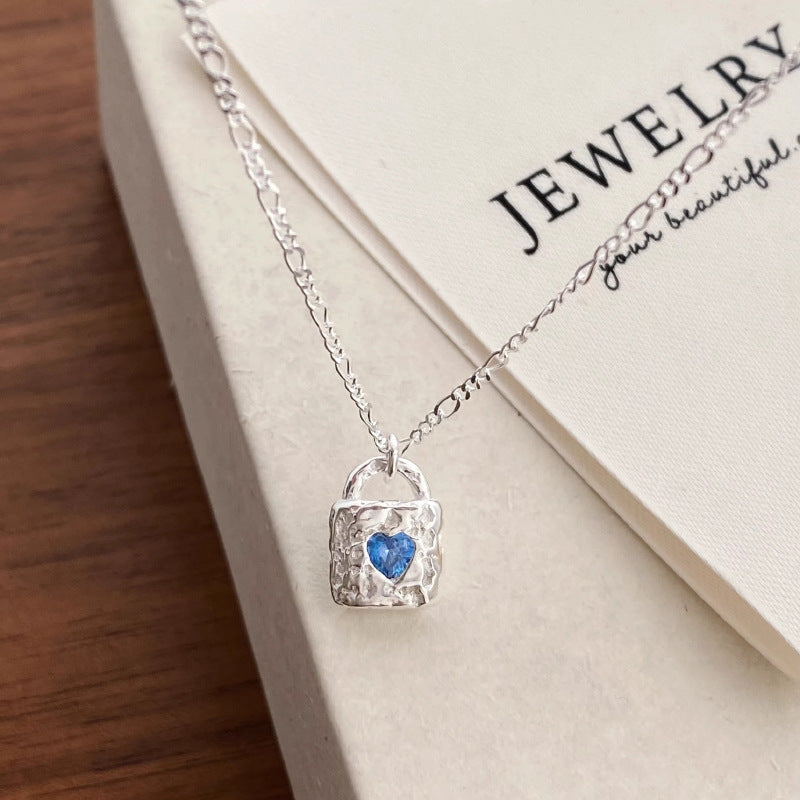 Simple Texture Blue Zircon Necklace For Women