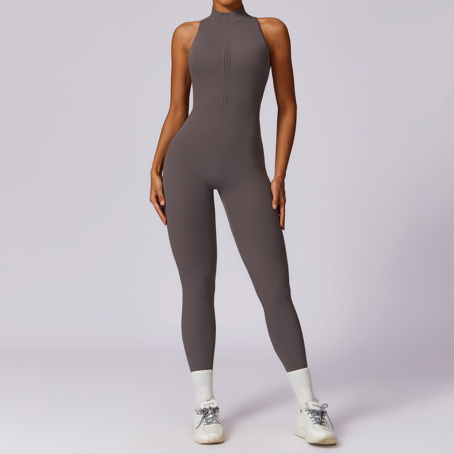 Nude Feel Quick Drying Zipper Beauty Back Yoga Jumpsuit High Strength Fitness Training Sports Tights