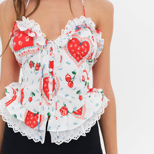 Ropa de mujer Top de tubo con estampado de verano Top de retazos de encaje