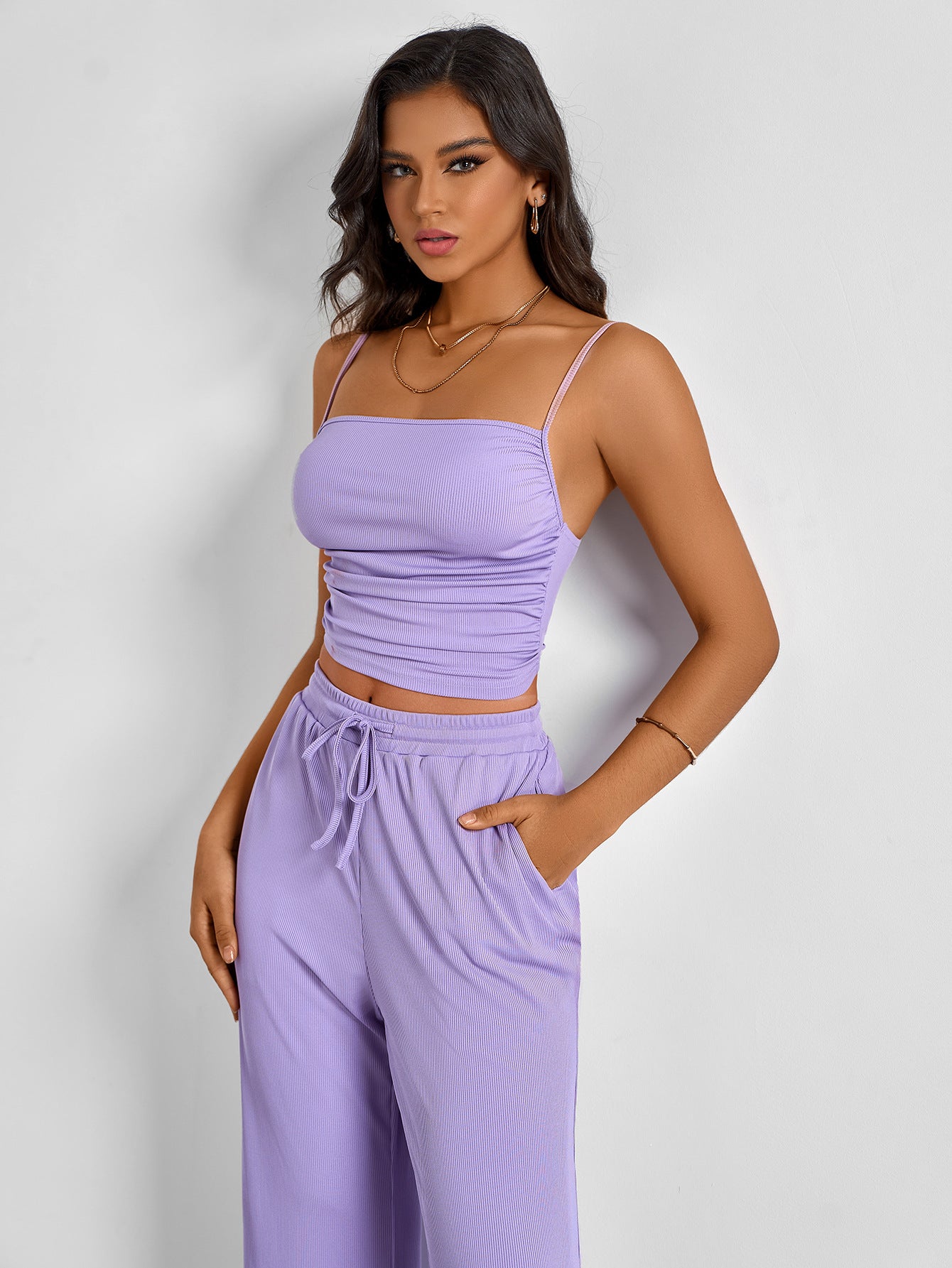 Traje de ropa de verano para mujer, pantalones informales con tirantes pequeños, conjunto de dos piezas Sexy, cómodo y refinado