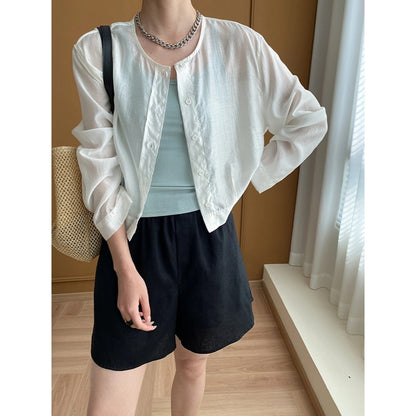 Sommer Atmungs Licht Tencel Rundhals Einreiher Sonnenschutz Strickjacke Kleine Kurze