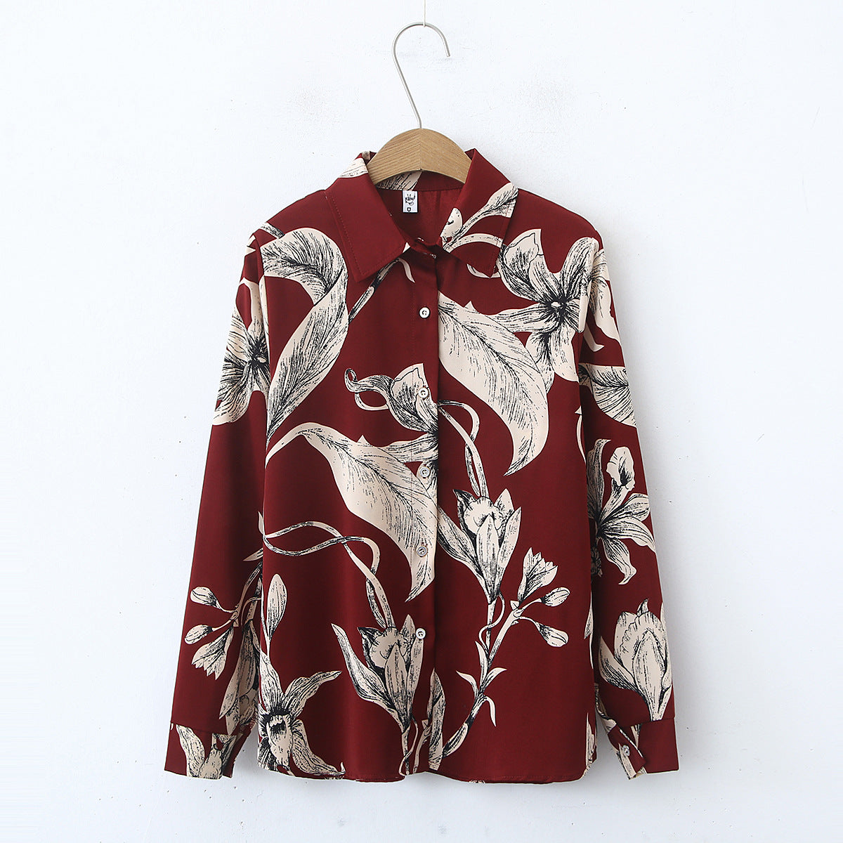 Camisa suelta de manga larga con cuello y estampado floral para mujer