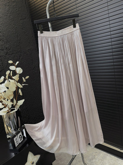 Streamer Mid Length Pantskirt Women Spring Summer High Grade Slimming Pearlescent Gauze Skirt Drape A line Skort