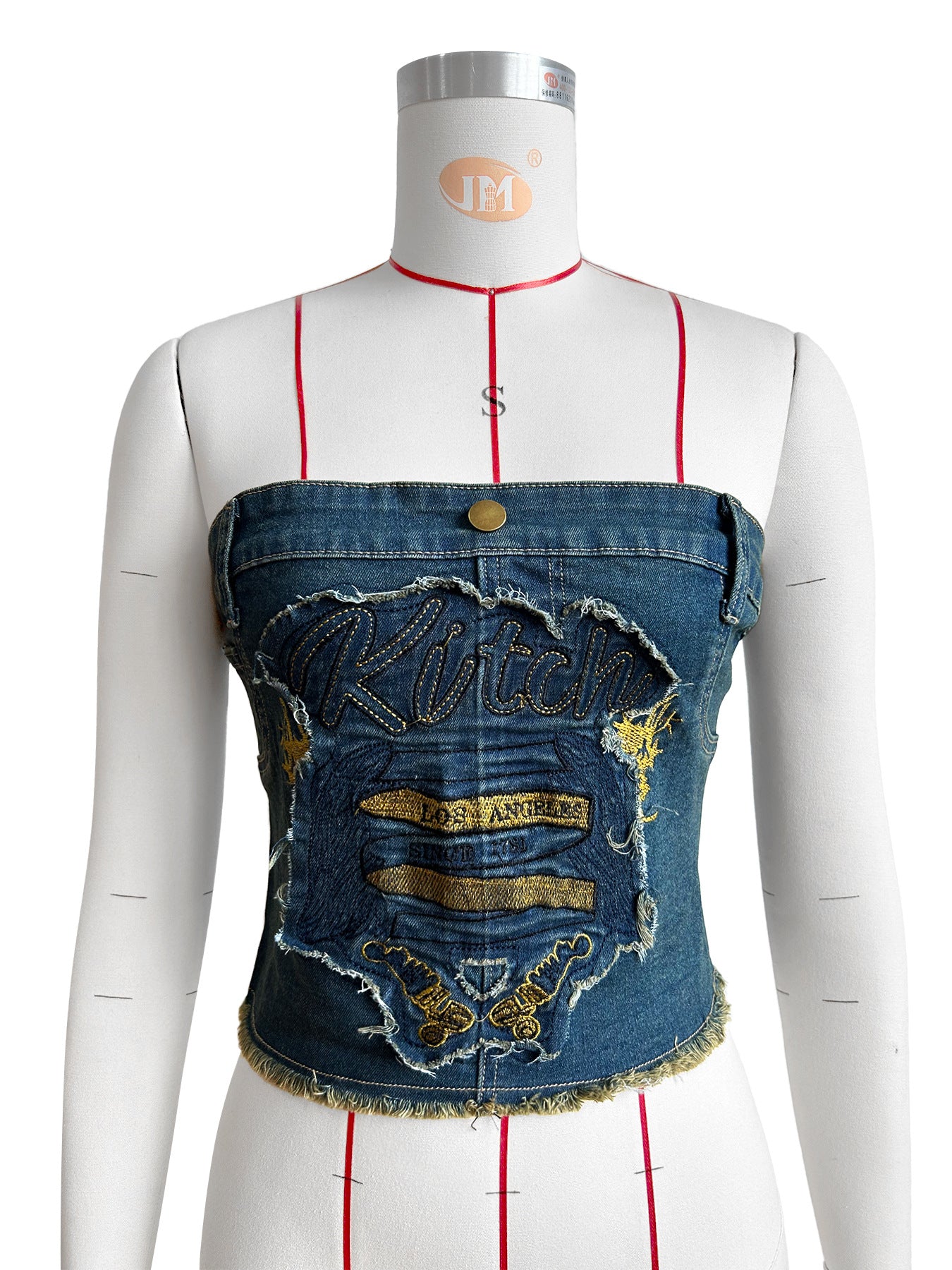 Frauen tragen Stretch Denim Stoff Paste Tuch Stickerei Denim Imitation Rock Tube Top