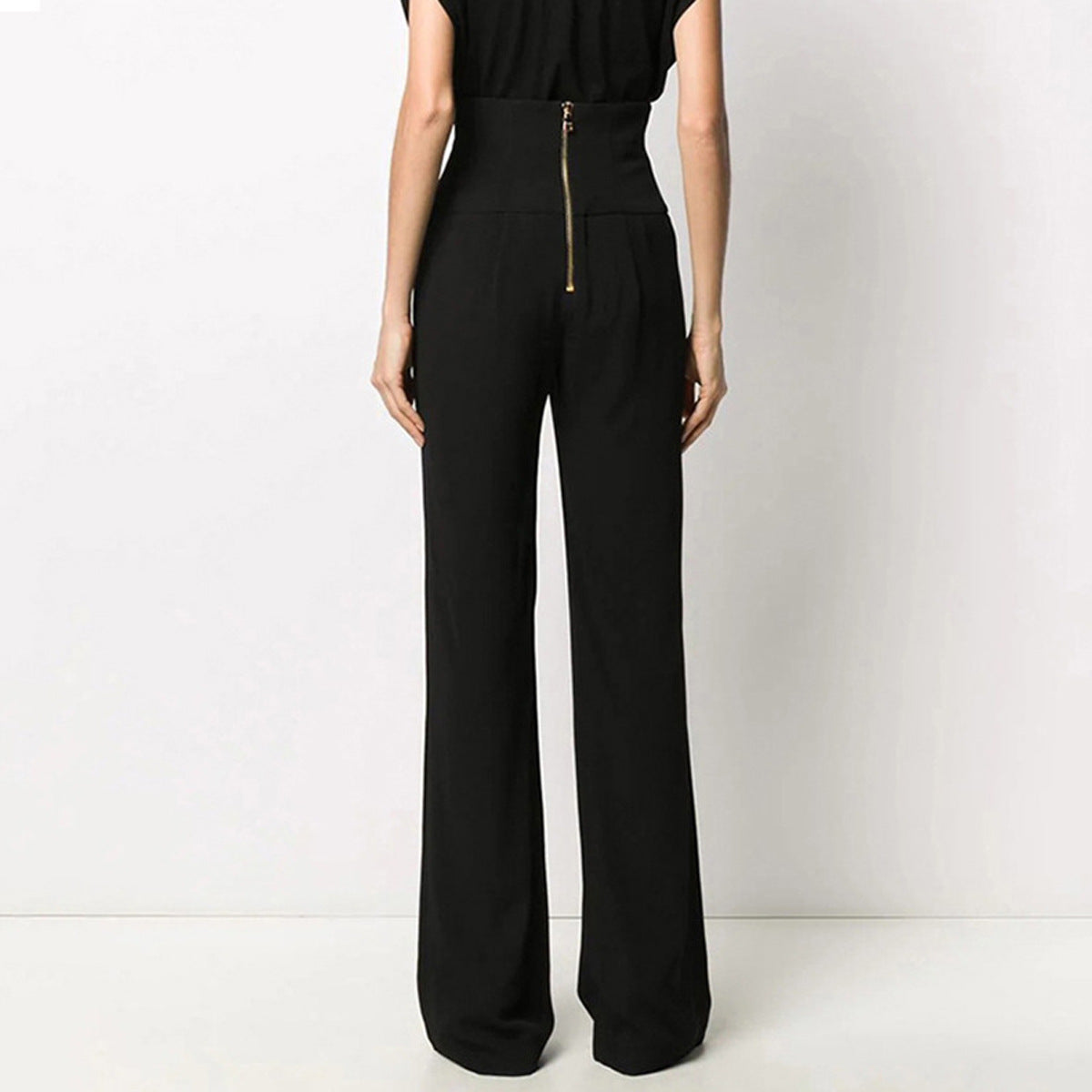 Spring Autumn Black Wide-Leg Pants Office High Waist Flared Pants Draping Long Casual Pants