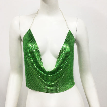 Ropa de mujer Chaleco con diamantes de imitación Traje sexy para fiesta en discoteca Top con tirantes y diamantes de imitación