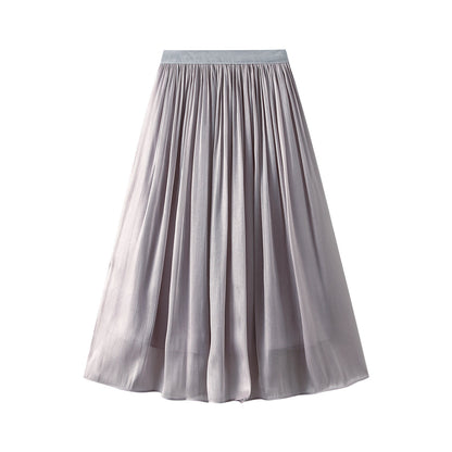 Mercerized Skirt Women Slim Fit Slimming Mid Length A line Skirt Elegant Summer Organza Skirt