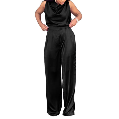 Women Wear Women Pants Swing Collar Sleeveless Waist Trimming Casual Sets