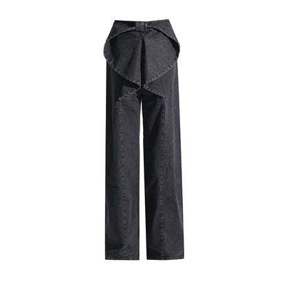 Fall Casual Niche Design Stitching Three Dimensional Decoration Loose High Waist Wide Leg Jeans for Women