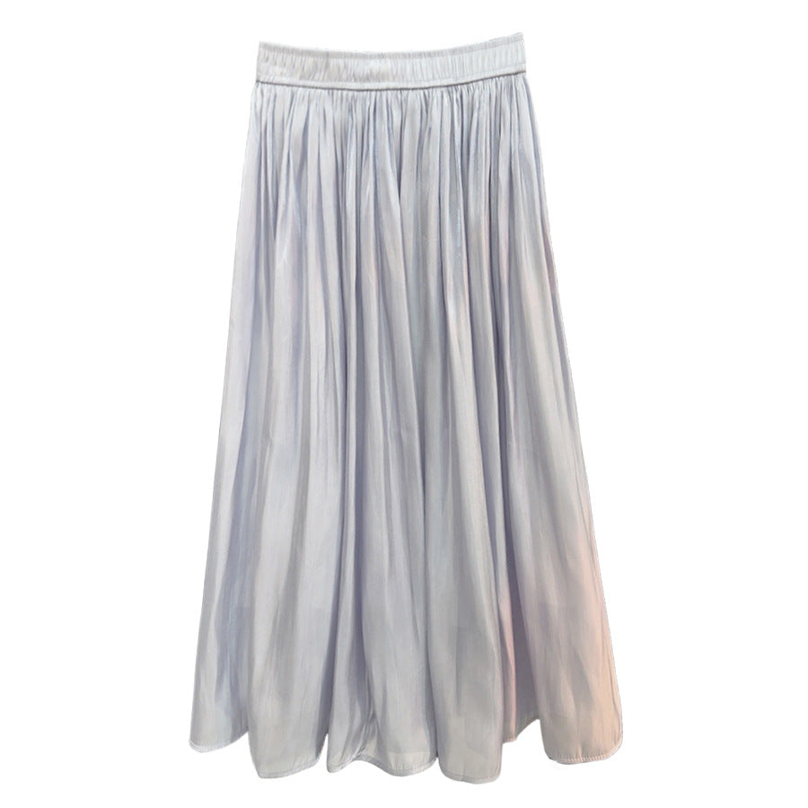 Retro Fashionable Pleated Drooping Slimming High Waist A line Skirt High Grade Glossy Pearlescent Chiffon Pleated Skirt