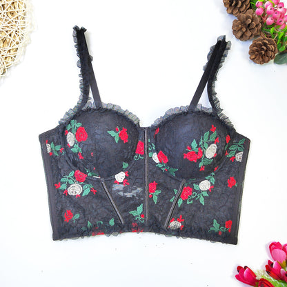 Französisch süße Spitze Nähte Floral Camisole Frauen Sommer Oberbekleidung Inner Tube Top Schönheit Zurück Boning Korsett Top dünn