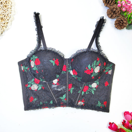 Französisch süße Spitze Nähte Floral Camisole Frauen Sommer Oberbekleidung Inner Tube Top Schönheit Zurück Boning Korsett Top dünn