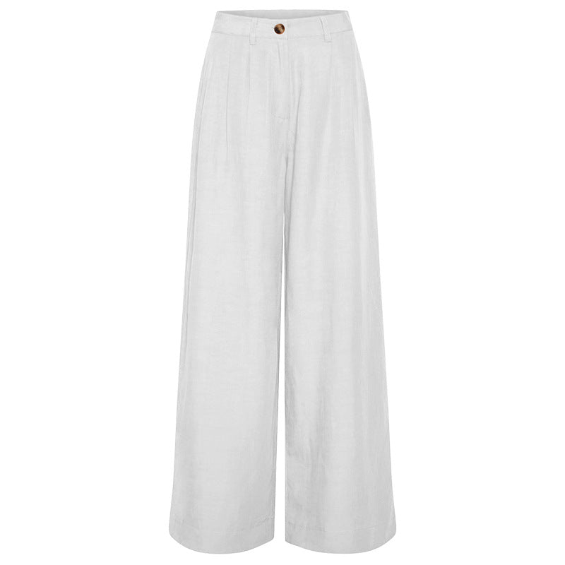 Pantalones informales sueltos de estilo nórdico para mujer, pantalones de pierna recta de algodón y lino, pantalones de pierna ancha de lino y algodón elegantes a juego