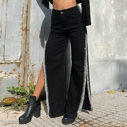 Sexy High Waist Jeans Damen verwaschene ausgehöhlte Cut-out Baggy Pants