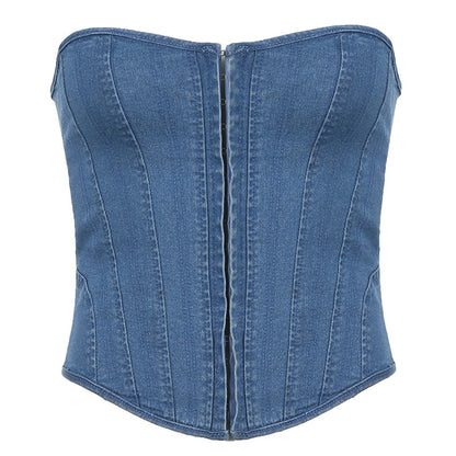 Street Cool Taille Enges Korsett Schnürweste sexy schulterfrei Sexy Denim Split Wrapped Chest