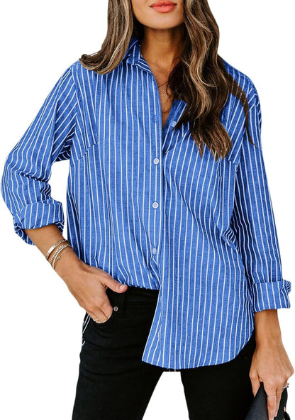 Ropa de mujer Camisa informal de manga larga a rayas con botones para mujer