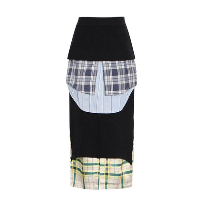 Spring Multi Layer Patchwork A Line Skirt Street Mid Length Skirt Women Clothing