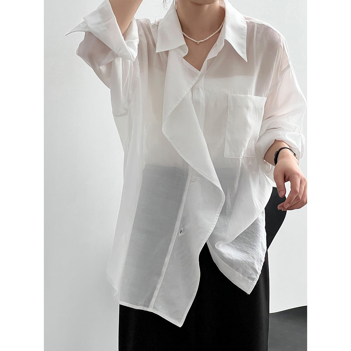 Light Tencel Stringy Selvedge Shirt Women Summer Sunscreen Slimming Loose Shirt