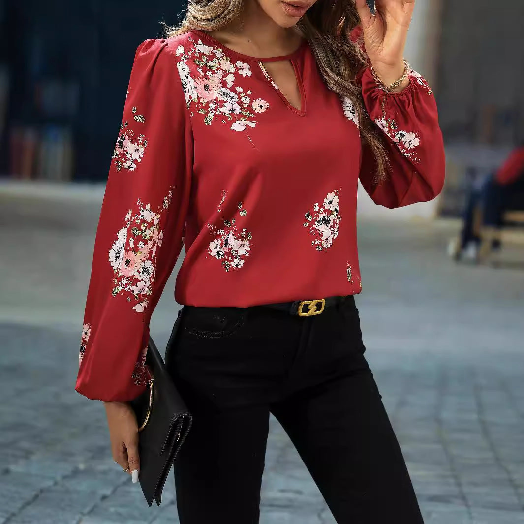 Camisa elegante de manga larga con estampado de linterna para mujer, la más vendida en ropa de primavera y otoño