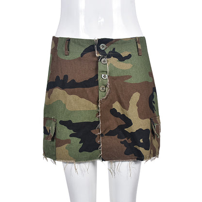 Damenbekleidung Sommer Voll Offener Rock Camouflage Wickelrock