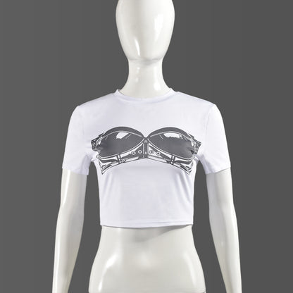 Damenbekleidung, Rundhalsausschnitt, bedruckt, sexy, schmales T-Shirt, Top für Damen