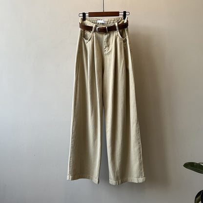 Pantalones vaqueros de pierna ancha de cintura alta de terciopelo fino para mujer pantalones de fregona sueltos casuales retro de primavera