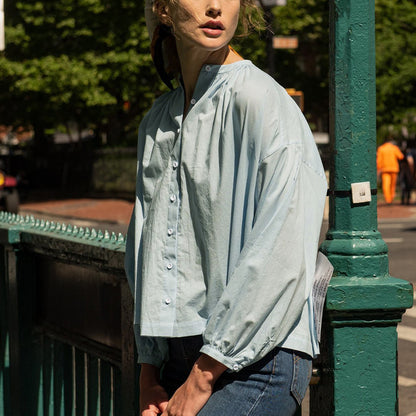 Camisa de diseño de nicho para mujer, camisa blanca plisada de algodón holgada Coreana de manga larga para primavera y verano