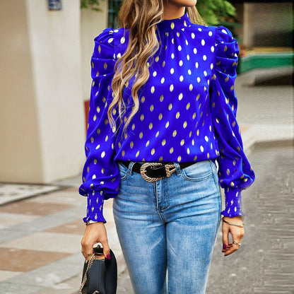 Ropa de mujer Camisa de manga larga con cuello redondo para oficina de otoño e invierno