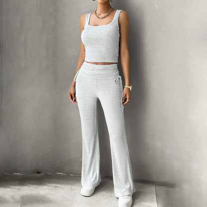 Women Clothing Spring Summer Casual Solid Color Slim Fit Vest Pants Suit