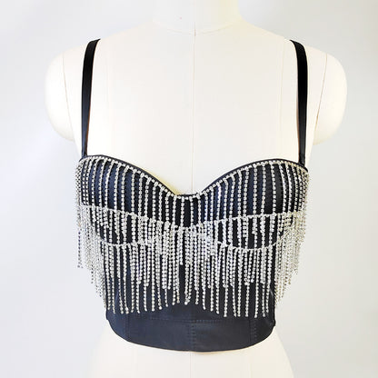 Vest Tassel Drill Chain Wrapped Chest Outer Wear French Design Beaded Boning Corset Corset with Chest Pad Body Shaping Top for Women