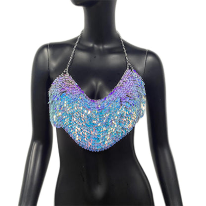 Women Clothing Melon Seeds Sequin Sling Sexy Sexy Top Backless Color Sequ Chest Necklace Sling