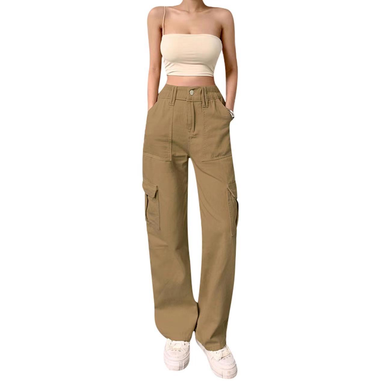 Schmale Cargohose mit hoher Taille und mehreren Taschen für Damen