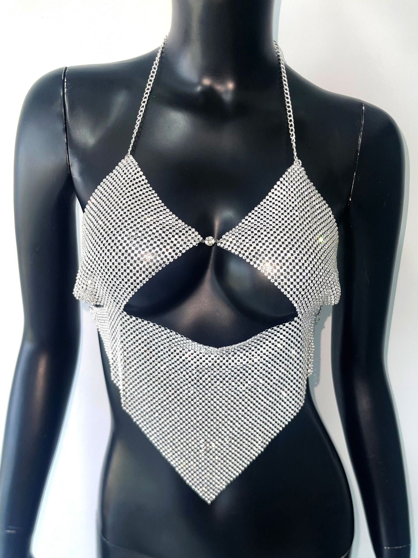 Sexy Camisole Irregular Asymmetric Top Metal Full Diamond Sequined Vest Music Festival Party Camisole Women Clothing