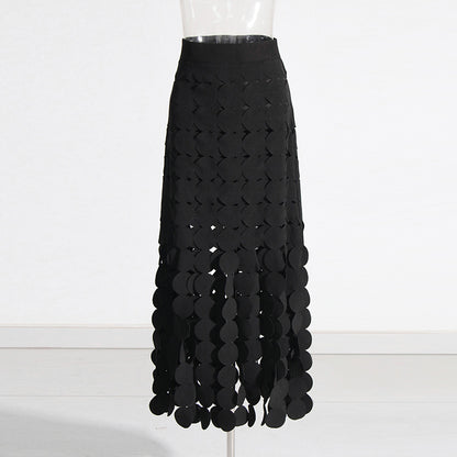 Dress Early Spring Stitching Wafer Tassel High Waist Solid Color Skirt