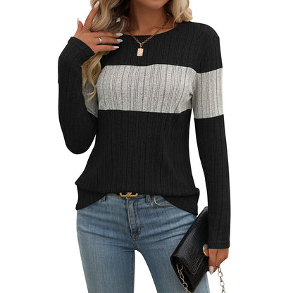 Frauen Kleidung Herbst Winter Casual Multicolor Sunken Stripe T-shirt Frauen