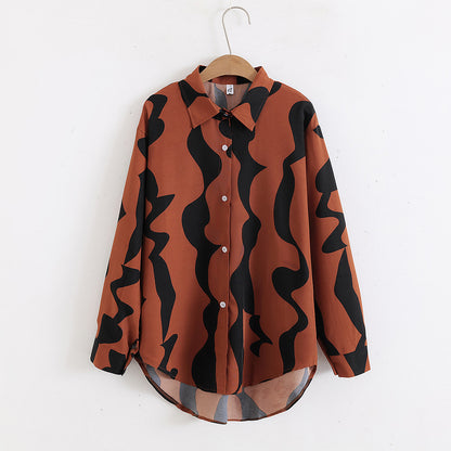 Women Loose Collared Long Sleeves Shirt