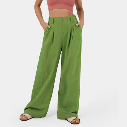 Ropa de mujer Pantalones de algodón puro Pantalones de pierna ancha de cintura alta para mujer Pantalones sueltos casuales