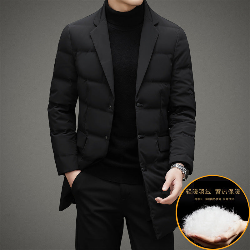 Men's Scarf Collar Cold-proof Down Jacket Coat Mid-length