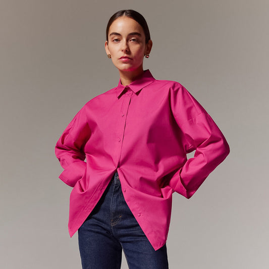 Spring French Office Long Sleeve Shirt Women Loose Cotton Bottoming Shirt Mid Length Women Wear