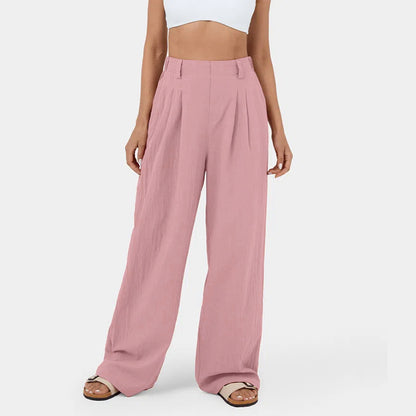 Ropa de mujer Pantalones de algodón puro Pantalones de pierna ancha de cintura alta para mujer Pantalones sueltos casuales