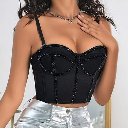 Mesh Breathable Sexy Slim Black Boning Corset Bra Outer Wear Women Top Sling Back