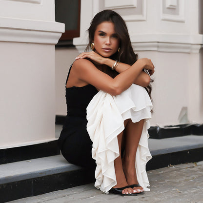 Vestido de verano para mujer, ajustado, con cintura alta y costuras en contraste de colores