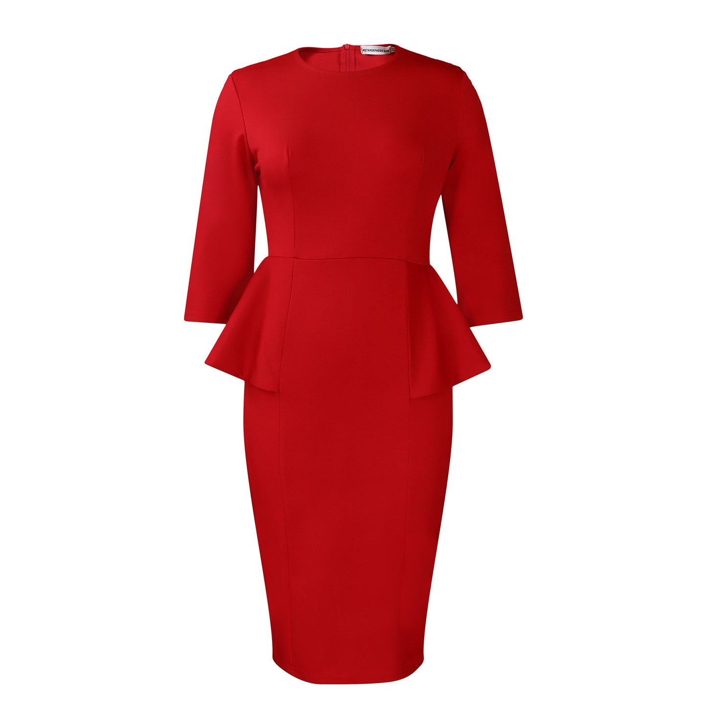 Summer Women Clothing Solid Color round Neck Ruffled Sheath Office Professional Dress