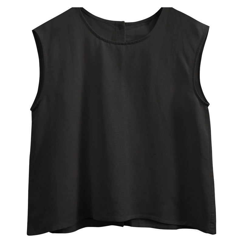 Camiseta de lino y algodón sin mangas para mujer, Top con diseño de abertura en la espalda, chaleco informal japonés coreano de algodón de ramio para mujer