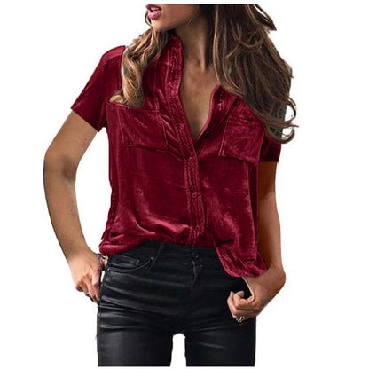 Spring Summer Pocket Shirt Top Solid Color Elegant Long Sleeve Shirt for Women