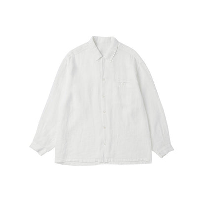 Office Pure Linen Long-Sleeved Shirt Summer Contrast Color Women Small Organ Pleated Single Breasted Collared Shirt