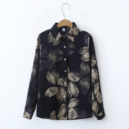 Camisa de manga larga con cuello holgado y estampado floral para mujer