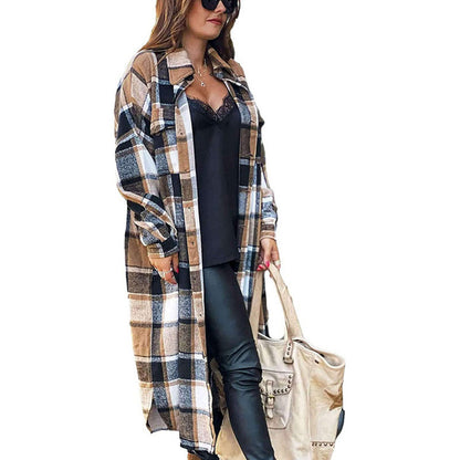 Frauen Kleidung Beliebte Lange Ärmel Lose Plaid Shirt Woolen Lange