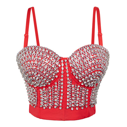 Sexy Taille Aushöhlen Ausschnitt Kette Diamant Dekorationen Kleine Sling Weste Oberbekleidung Bar Aktivität Tanzen Boning Korsett BH