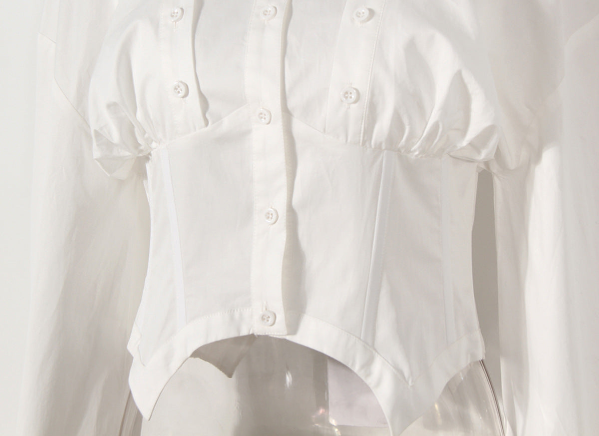 Camisa Camisa blanca y negra para mujer Camisa con recorte de cintura con diseño de nicho